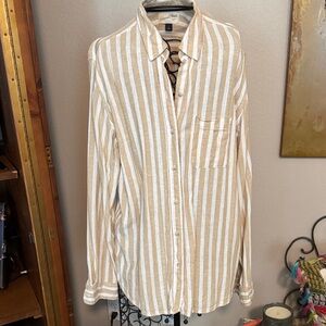 Universal Thread Oversized Linen Blend Beige and White Striped Shirt